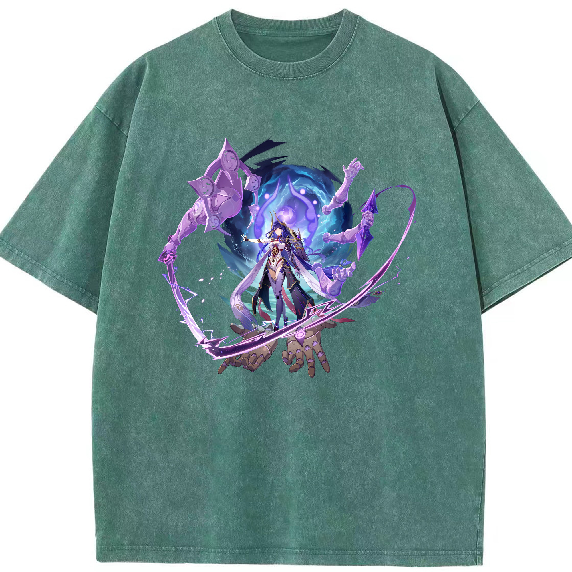 げんし神 雷電将軍 らいでんしょうぐん genshin Raiden Shogun 綿100% ヴィンテージ風 半袖Tシャツ（フロントプリント）